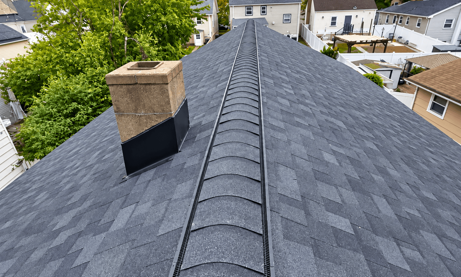 Vesta chimney project — concrete chimney crown and step flashing