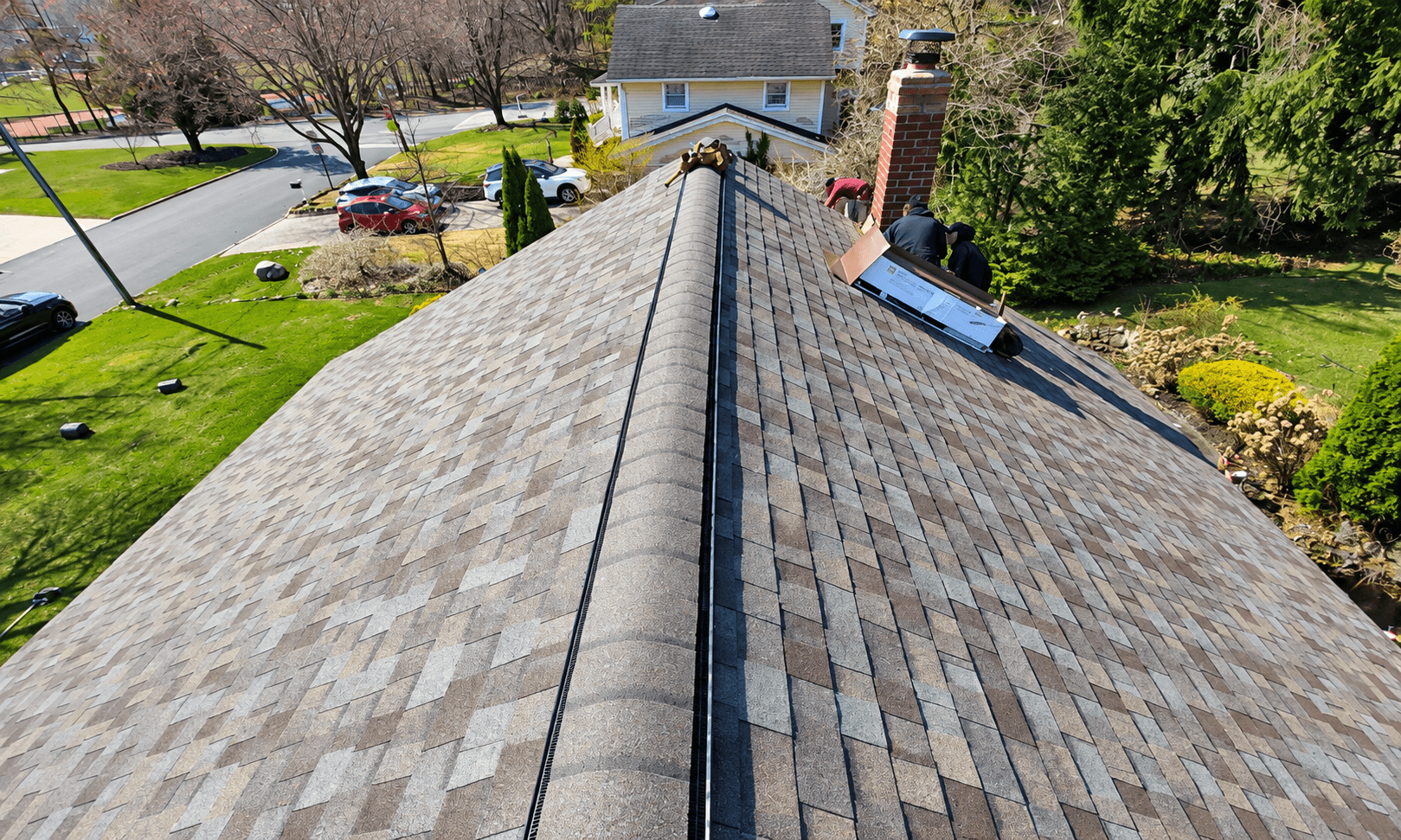 Vesta chimney project — restored chimney masonry with cap
