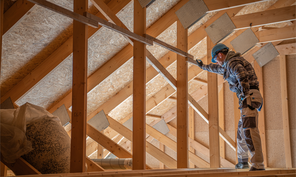 Installing attic insulation in a residential home attic space in New Jersey