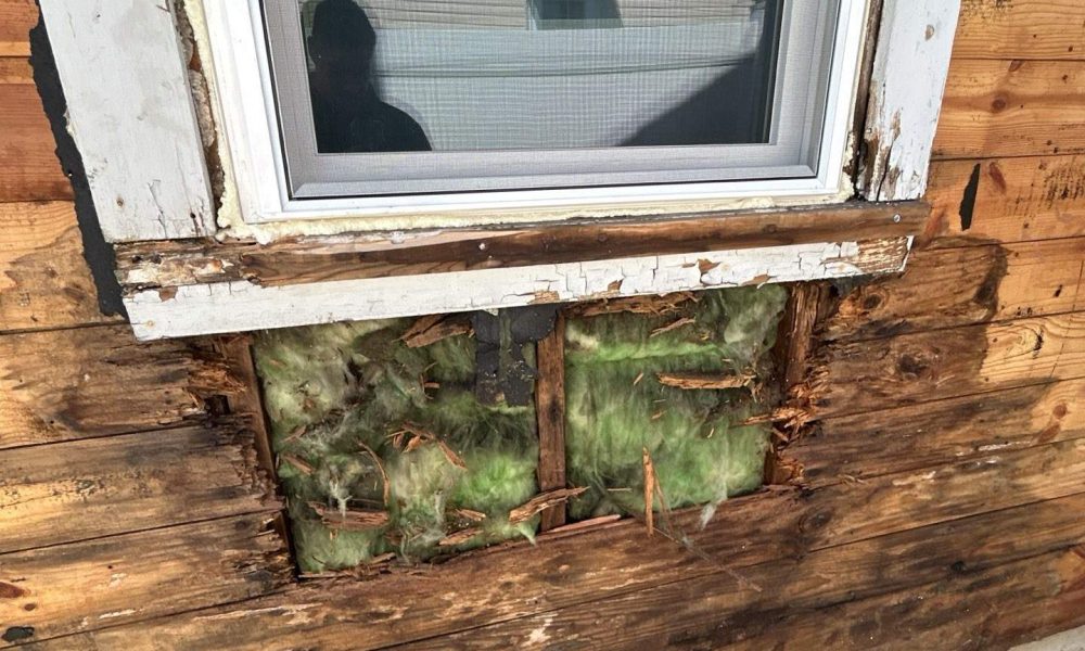 Water damage on exterior wall near window before repair during home inspection in New Jersey by Vesta Remodeling