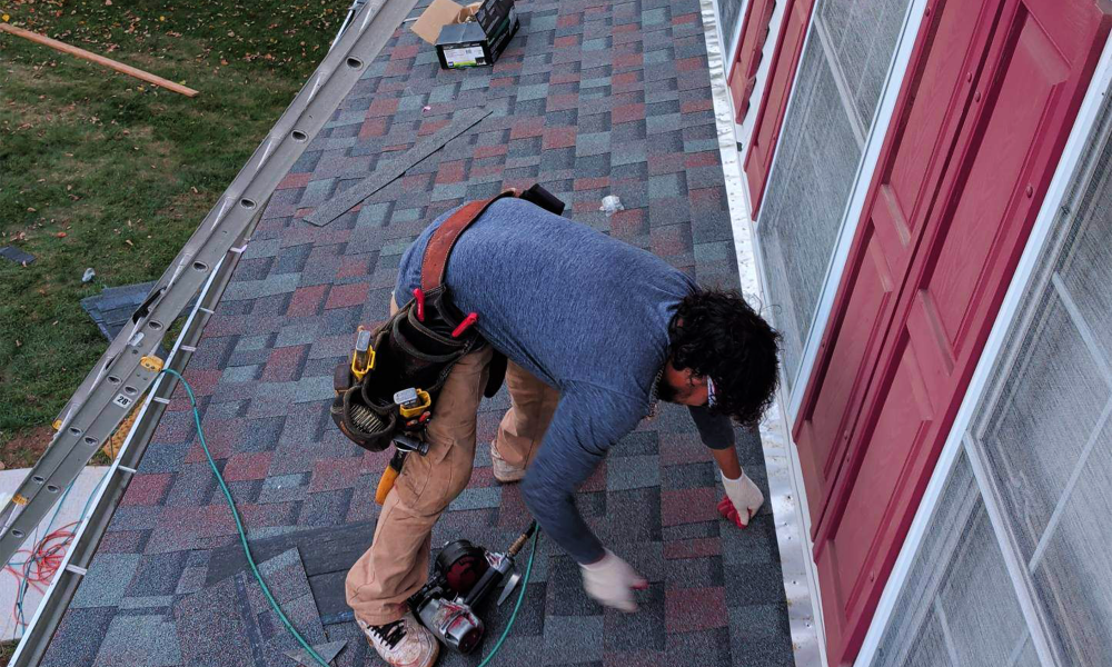 Roof flashing installation during residential roofing project in New Jersey by Vesta Remodeling