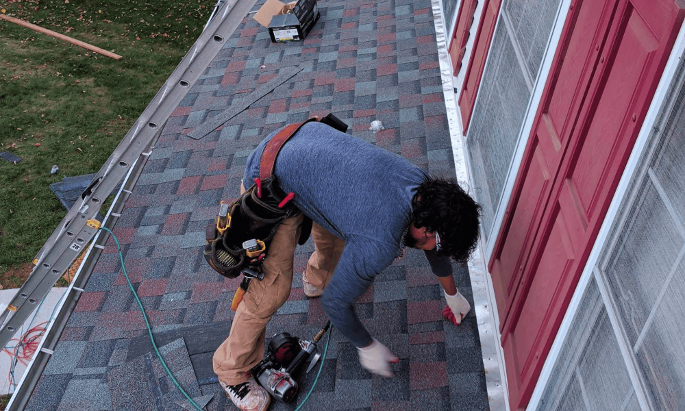 Roof flashing installation during residential roofing project in New Jersey by Vesta Remodeling