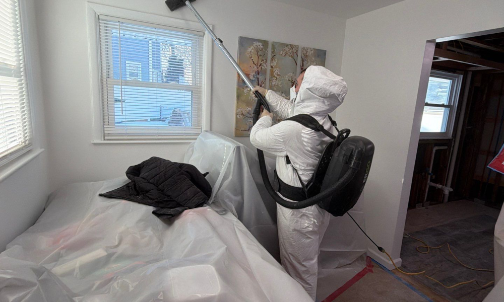 Water damage restoration in New Jersey home with professional drying and cleanup equipment